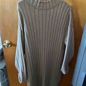 Ooh! La, La! Couture Beige Ribbed Long Sleeve Dress